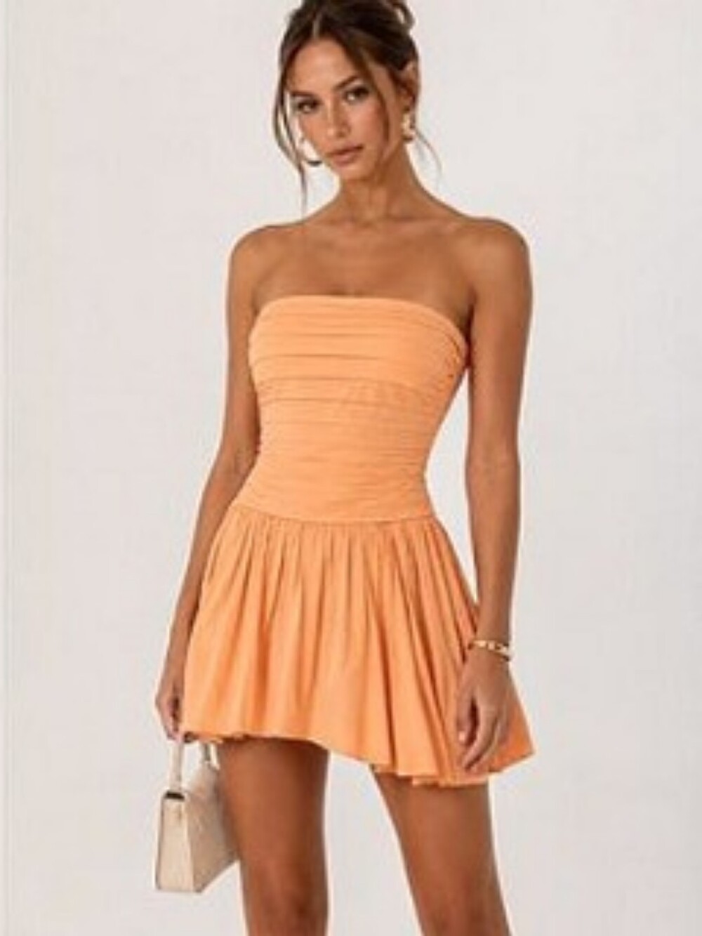 Band of the Free Strapless Cotton Pleated Mini Sun Dress Orange Medium-Like New